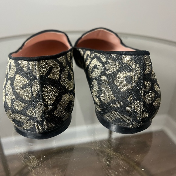 J. Crew Smoking Slippers Loafer Flats Black Gold Leopard Print Metallic Size 8 - Picture 4 of 5